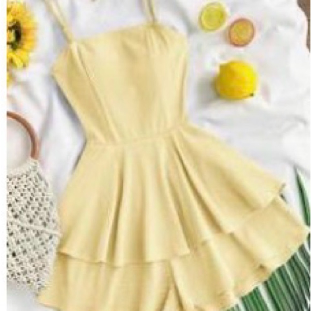 SHEIN Pale Yellow Tiered Ruffle romper NWOT